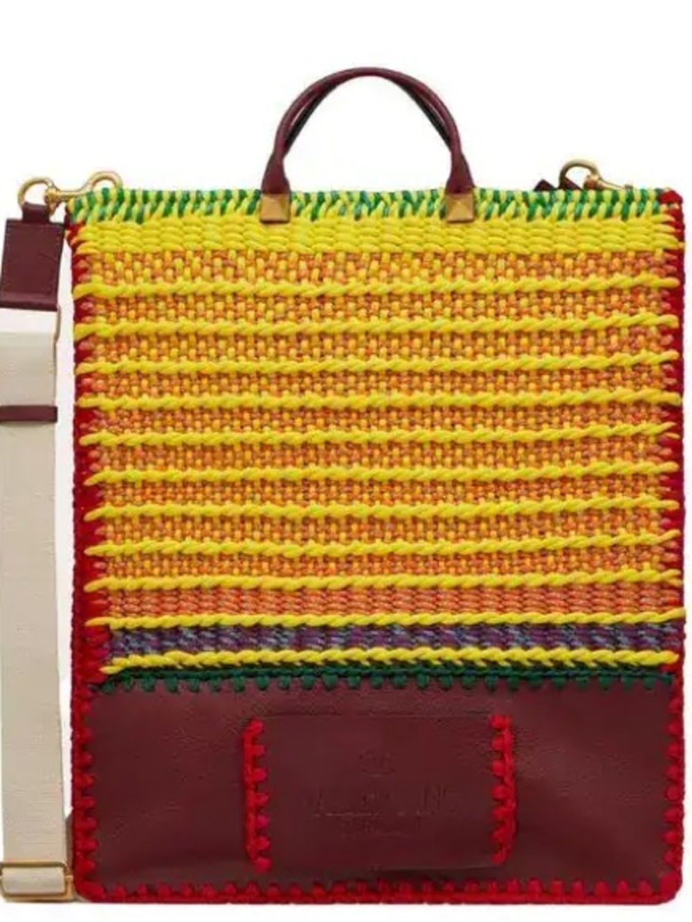Valentino Garavani Rockstud Yellow, Red & Green Woven Crochet Tote